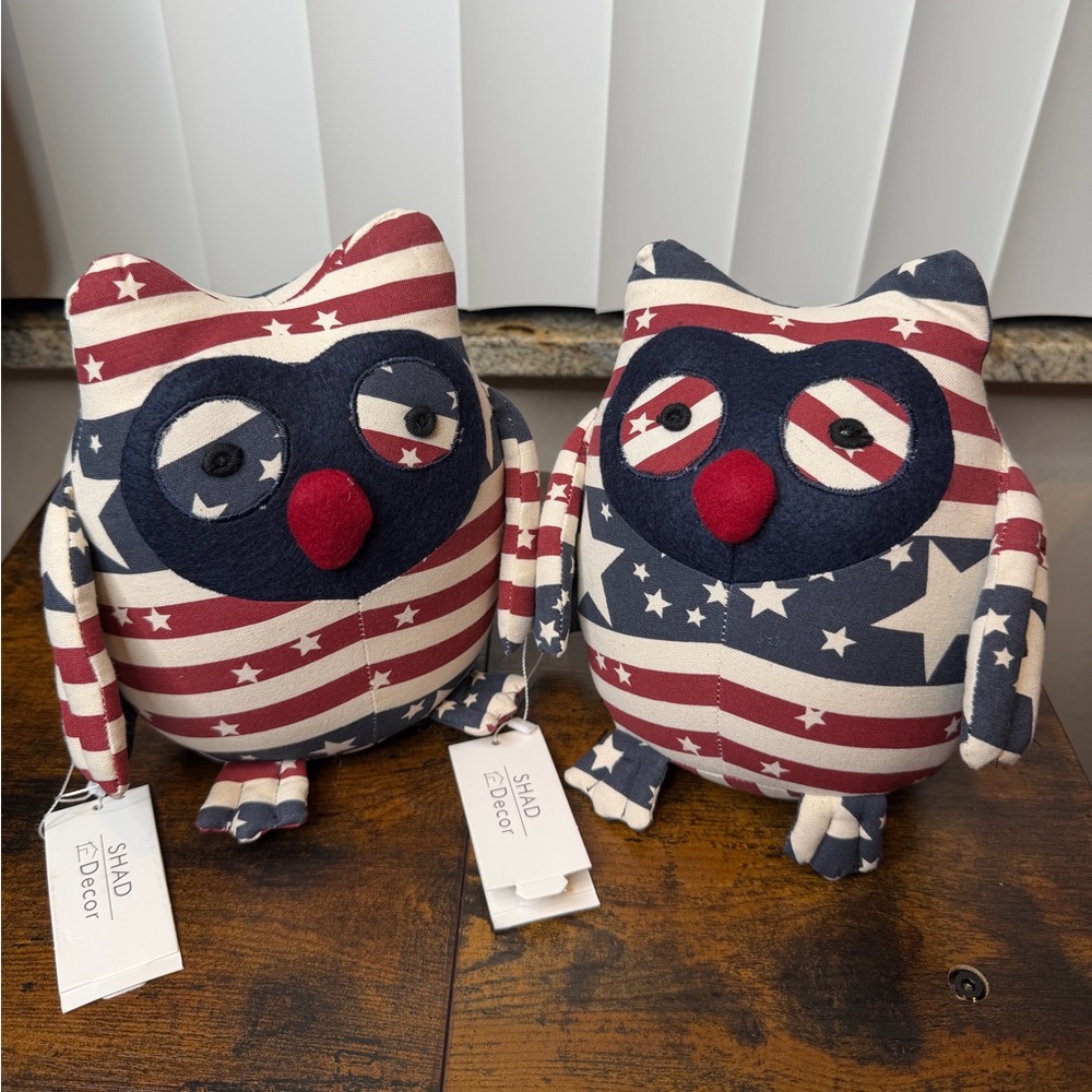 Shad Decor Patriotic Owl Plush Toys Book Ends Set of 2